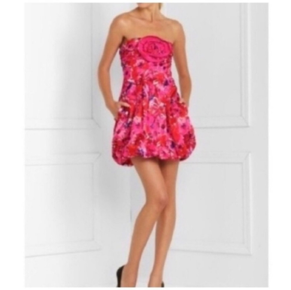 BCBG Max Azaria Floral Begonia Sleeveless Bubble Hem Mini Dress - Picture 7 of 7